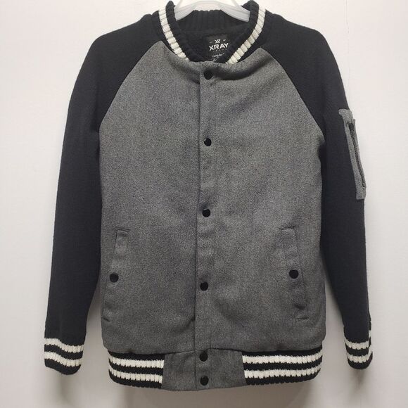 XRAY Jeans Varsity Jacket Mens Snap Button Up Fleece Colorblock Small Old School - Picture 1 of 15